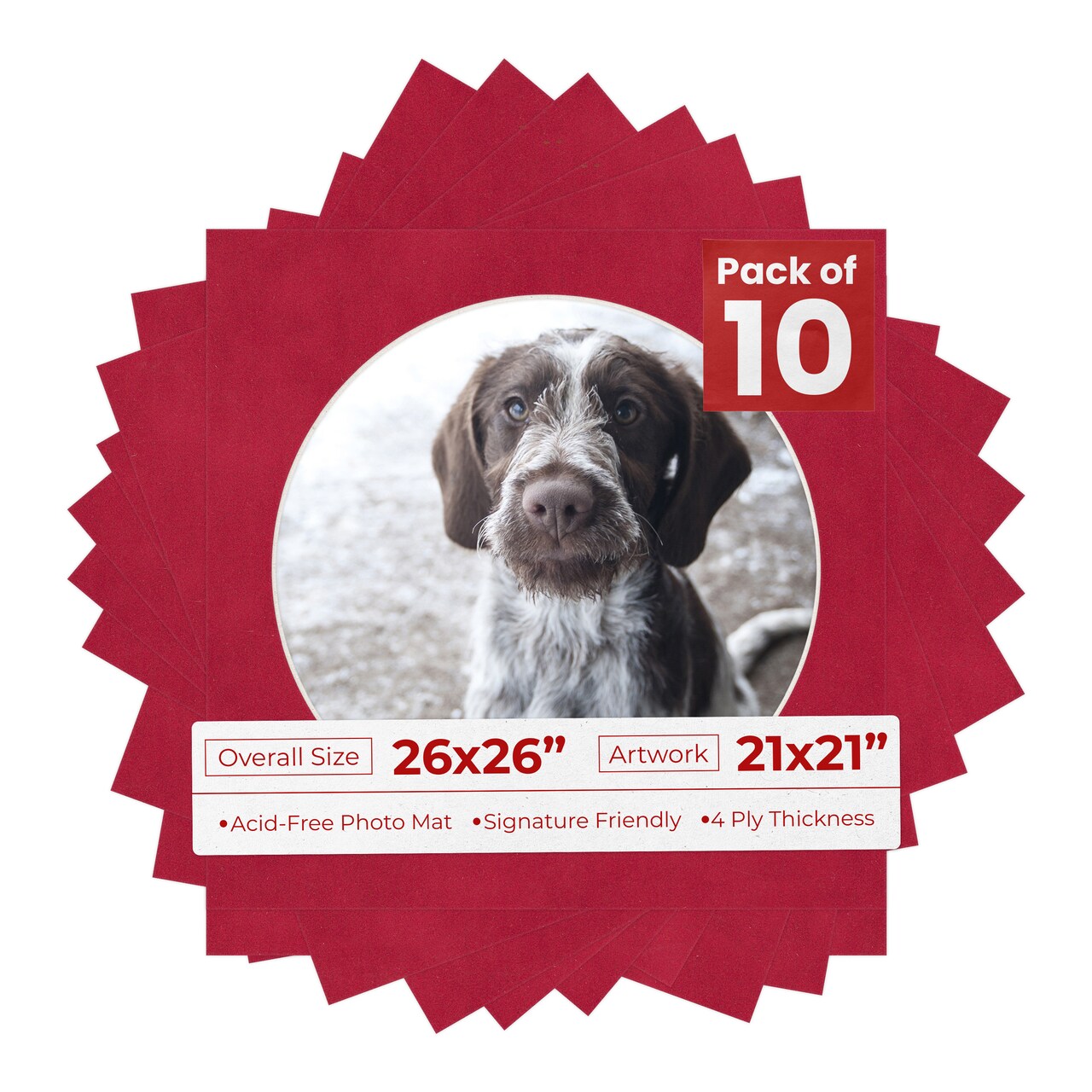 Red Suede Mat Board for 26x26 Frames - Circle Opening for 21x21 Photos